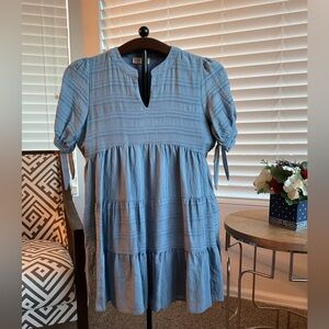 Altar’d State Blue Tiered Dress with Puff Sleeves